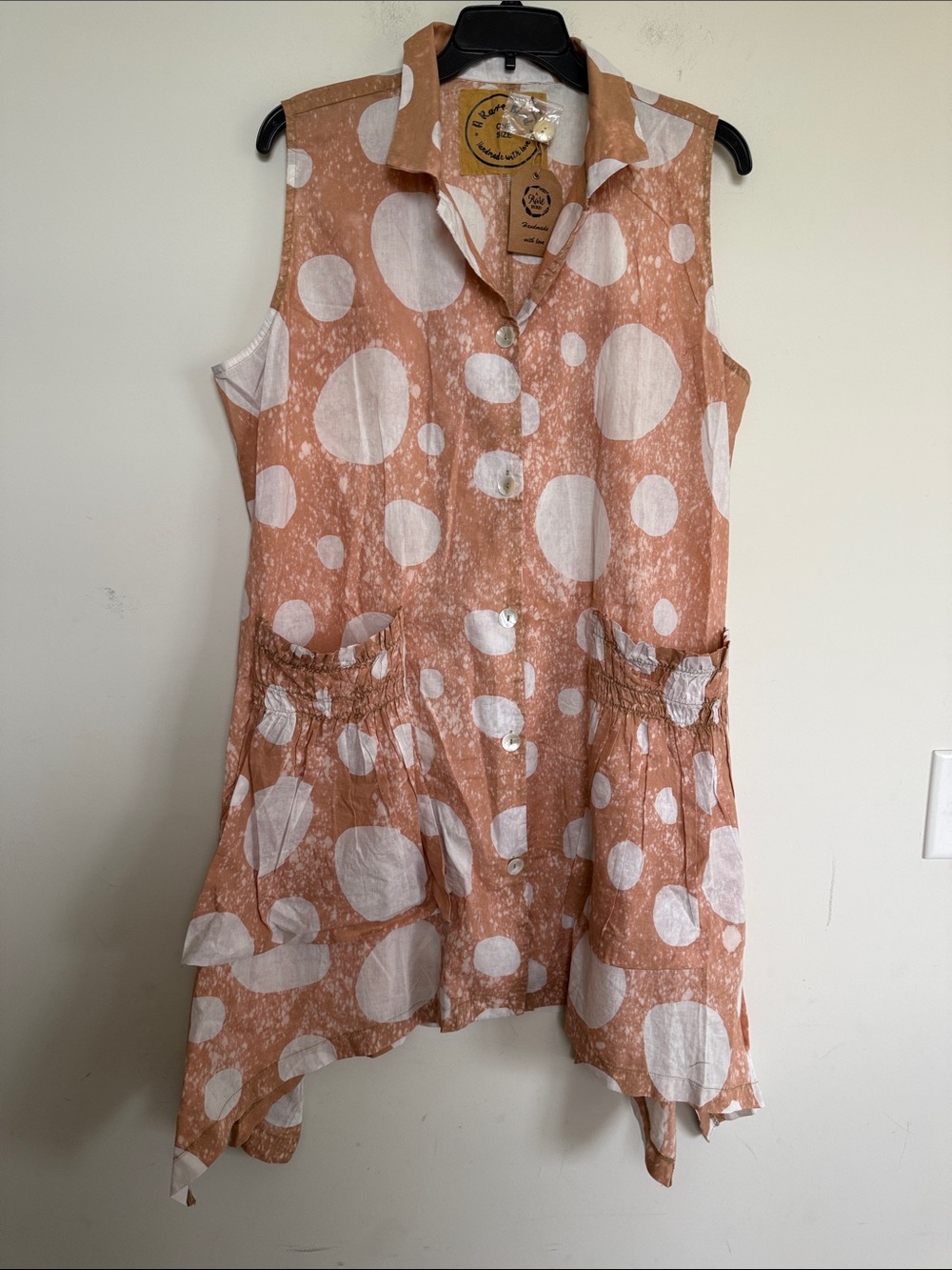 Unbranded Peach Polka Dot Sleeveless Button Dress for Women’s